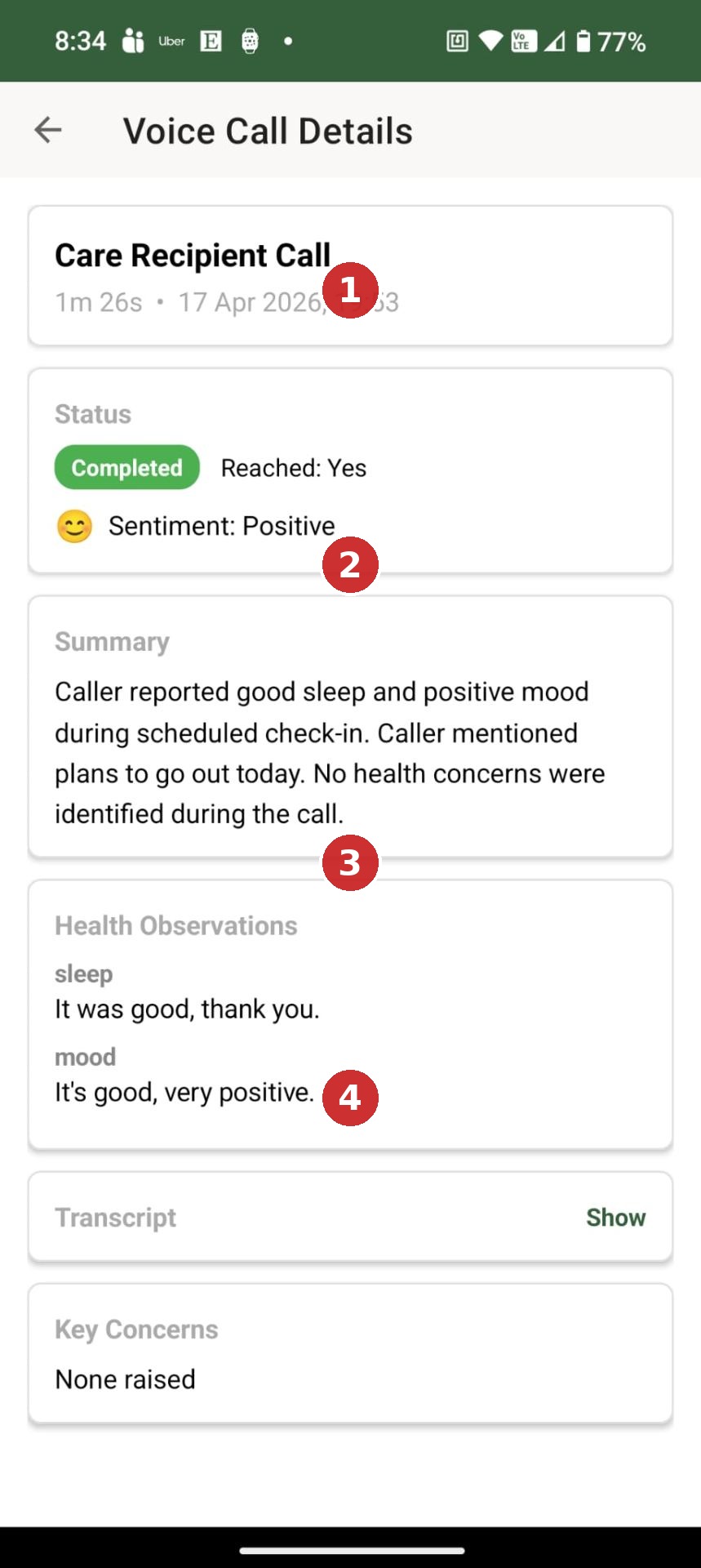 Voice call details, annotated