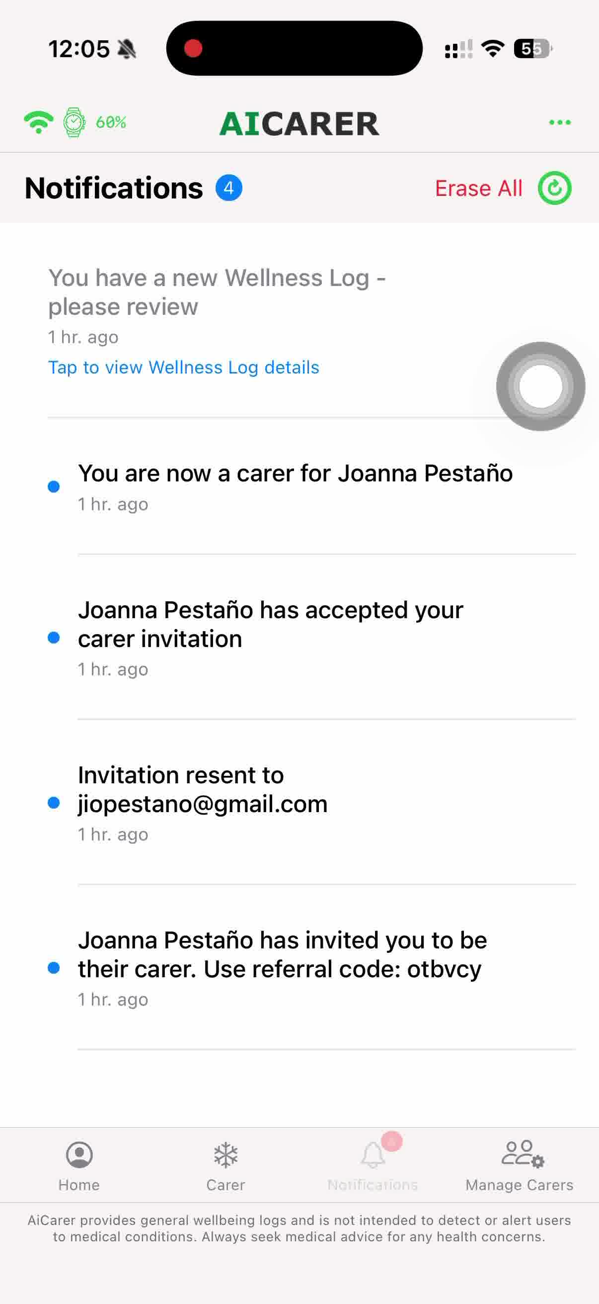 Notifications screen