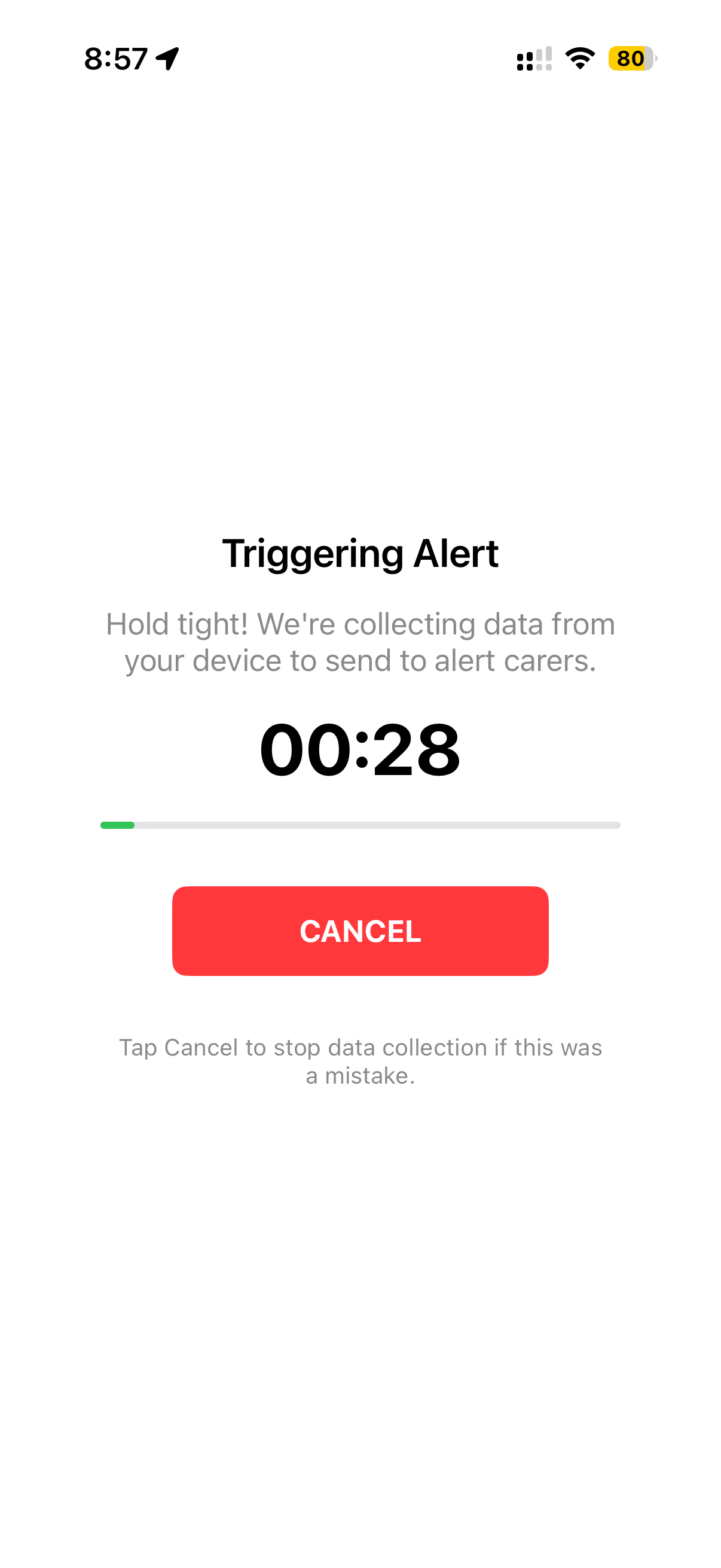 Alert data collection countdown