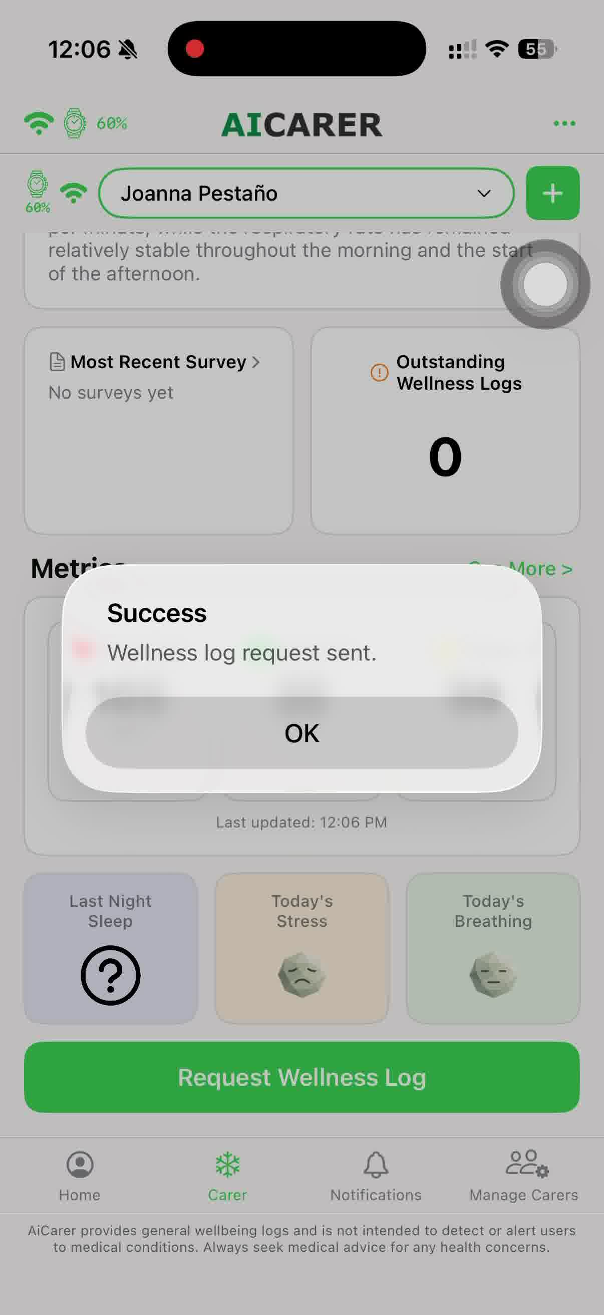 Wellness log request