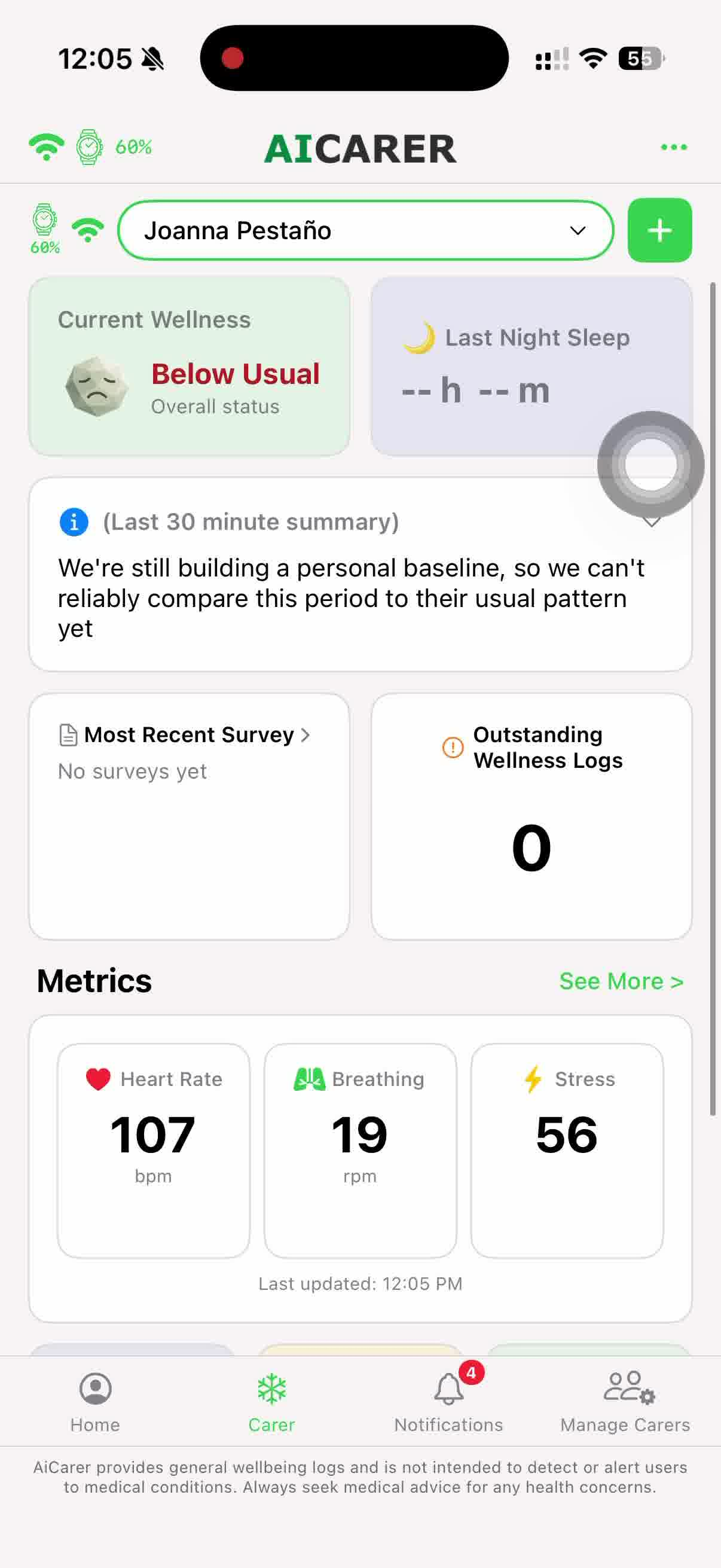 Carer Dashboard