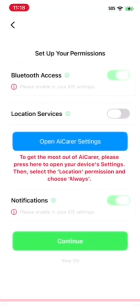 iPhone Set up your permissions screen